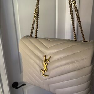 NEW: Yves Saint Laurent Beige Quilted LouLou Shoulder Bag
